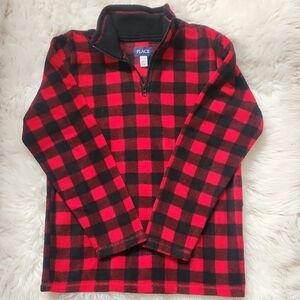 The Children's Place Red and Black Checkered Zip-Up Sweater Size 10/12